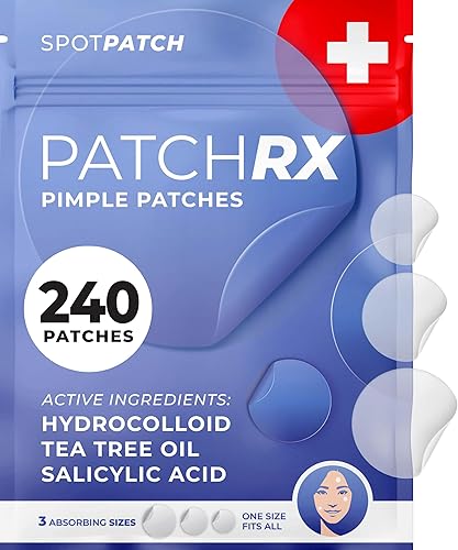 PatchRx Pimple Patches for Face (240 Patches), Hydrocolloid Acne Patches with Tea Tree Oil & Salicylic Acid, Pimple Patch Pimple Stickers, Hydrocolloid Patch Acne Dots Acne Pimple Patches For Face