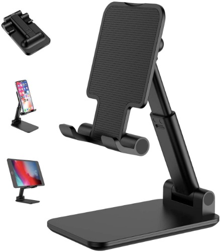 Adjustable Cell Phone Stand, Foldable Phone Holder Tablet Stand for Desk, Angle Height Adjustable Cell Phone Stand Compatible with Phone 11 Pro Xs Xs Max Xr, Mini,Tablets (Black) - Black