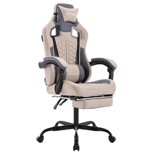 WOTSTA Gaming Chairs High Back Massage Game Chair with Footrest Computer Reclining Chair with Headrest and Lumbar Support for Big and Tall PVC Leather Gaming Chair for Adults (BeigeGrey) - model2 - Beige