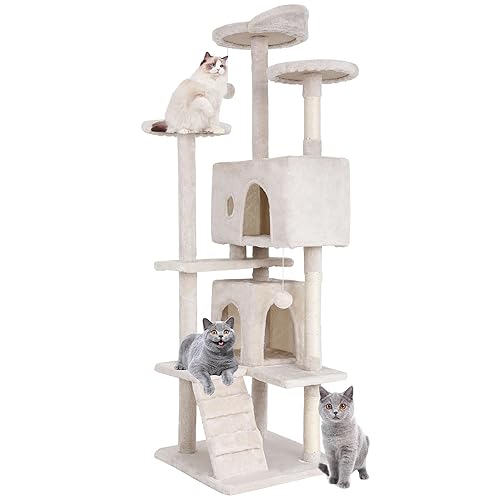 BestPet 70in Multi-Level Cat Tree Tower Furniture Activity Center with Scratching Posts, Toys and Condo for Indoor Kittens, Beige - 70in - Beige