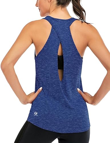 ICTIVE Womens Cross Backless Workout Tops for Women Racerback Tank Tops Open Back Running Muscle Tank Yoga Shirts - X-Large - Dark Blue