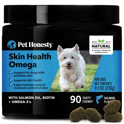 Pet Honesty Omega + Salmon SkinHealth Chews for Dogs - Omega 3 Fish Oil for Dogs - Kelp, Spirulina, Omega-3s, Alaskan for Healthy Skin & Coat, Helps Itchy Skin, Dog Allergies, May Reduce Shedding - Omega