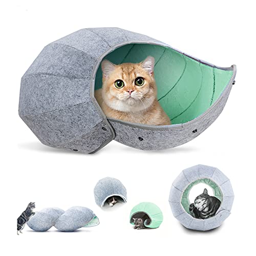 K·1 Cat Tunnel Beds for Indoor Cats Soft Cat Cave Multi-Function Foldable Cat Toy for Puppy Dogs and Cats, Green - Green
