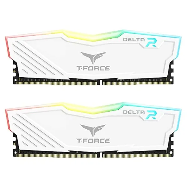 TEAMGROUP T-Force Delta RGB DDR4 32GB (2x16GB) 3600MHz (PC4-28800) CL18 Desktop Gaming Memory Module Ram TF4D432G3600HC18JDC01 - White - 32GB (16GBx2) - 3600MHz C18 - DDR4 3600MHz 18-22-22-42 - White