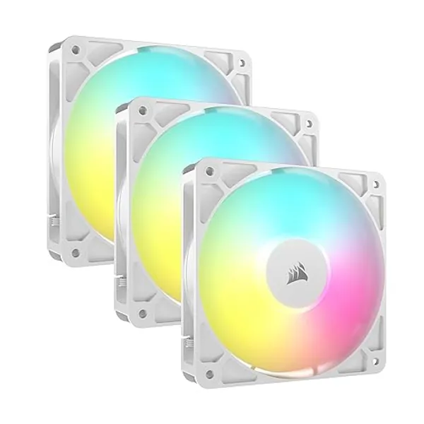 CORSAIR RS120 ARGB 120mm PWM Fans – Daisy-Chain Connection – Low-Noise – Magnetic Dome Bearing – Triple Pack – White - ARGB - 3 x 120mm - White