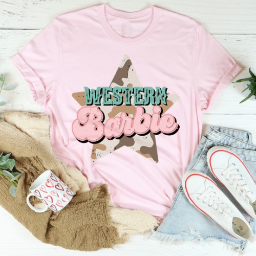 Western Barbie Star Tee - Pink / XL