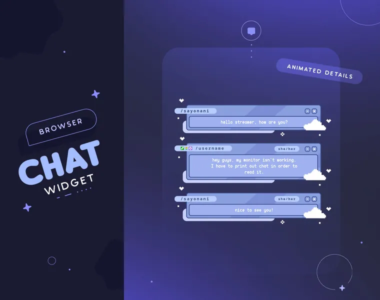 Blue Browser Twitch Chat Widget  | Animated Custom Cute Retro Chatbox for Streamers | Pronouns and Badges