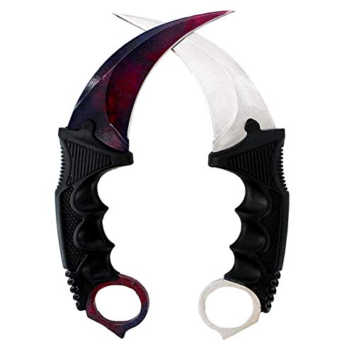 Karambit Knife, Set of 2, CS-GO for Hunting Camping Fishing and Field Survival, Stainless Steel Fixed Blade Tactical Knife with Sheath and Cord (Silver + Purple Dark).