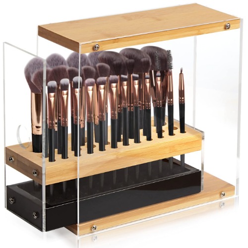 J JACKCUBE DESIGN JackCubeDesign 29 Holes Acrylic Bamboo Makeup Brush Holder Organizer Beauty Cosmetic Display Stand with Leather Drawer(Black, 8.77 x 3.38 x 8.46inches) – :MK228C - Black