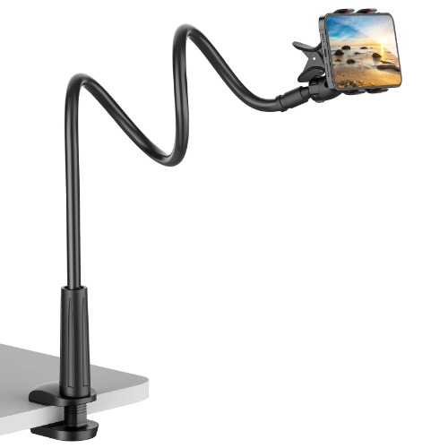 VIVI MAO Gooseneck Cell Phone Holder, Universal 360 Flexible Phone Stand Lazy Bracket Mount Long Arms Clamp for Phone 13 Pro Xs Max XR X 8 7 6 6s Plus and Other 3.5~6.7'' Device (Black)… - black
