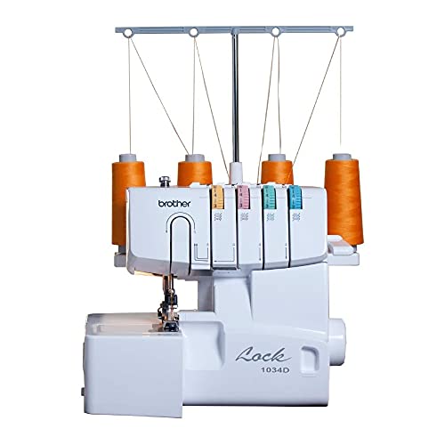 Brother Serger, 1034D, Heavy-Duty Metal Frame Overlock Machine, 1,300 Stitches Per Minute, Removeable Trim Trap, 3 Included Accessory Feet, White - Overlock Machine - 1034D
