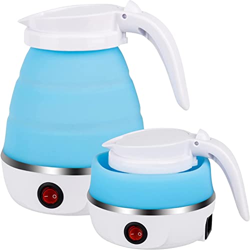 Collapsible Electric Kettle, Portable Kettle for Travel, Silicone Electric Water Boiler, Tea Heater, Coffee Maker, Foldable Kettle with Separable Power Cord for Outdoor Hiking Camping (Blue) - Blue