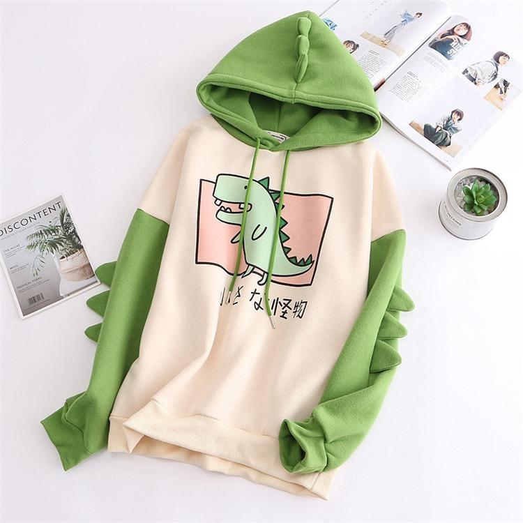 Sweet Japanese Dino Hoodie - Green / XXL