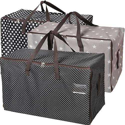 Yopay 3 Pack Extra Large Moving Bags, Heavy Duty Packing Tote Bags for Moving, Waterproof Strong Handle Zipper Clothes Storage Containers Bins for Camping and Travel, 28" L X 14" H X 16" D