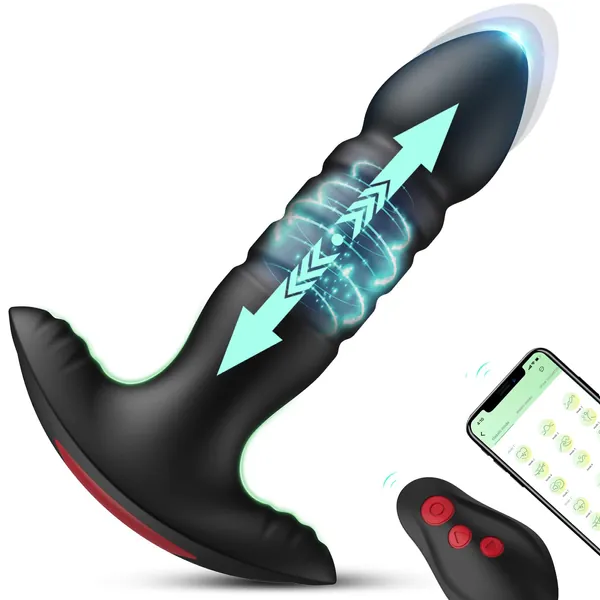 Anal Plug Vibrator with App Control Sex Toys for Men & Women-Prostate Massager with 7 Thrusting&Vibrating Modes Adult Sex Toys Thrusting Vibrator Anal Vibrator Butt Stimulator Plug for Male and Female - Black