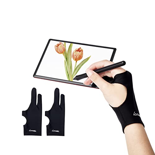 Digital Drawing Glove 2 Pack,Artist Glove for Drawing Tablet,ipad,Sketching,Art Glove with Two Finger for Right Hand and Left Hand （Smudge Guard,Large,3.35 x8.98inch - L