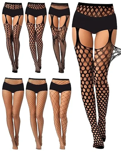Geyoga 6 Pairs Valentine Women Fishnet Stockings Thigh High Stockings Garter Stockings Suspender Pantyhose Stocking Lingerie - One Size - Cute Style