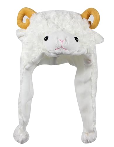 Bioterti Plush Fun Animal Hats One Size Cap Polyester With Fleece Lining - One Size - White Sheep