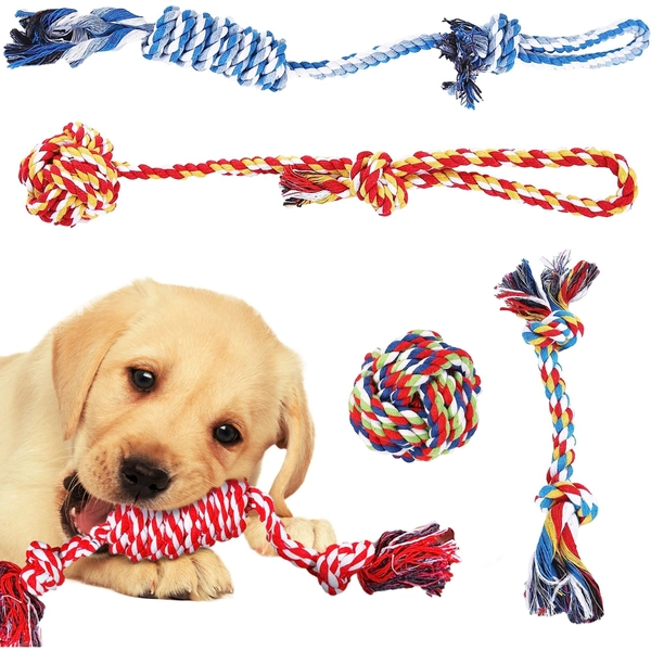 SunGrow Tug of War Cat & Dog Rope Pull Toy for Boredom & Stimulating, Dental Chew Teething Knot
