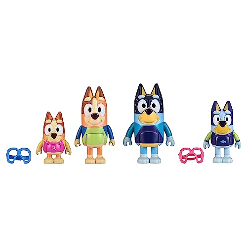 Bluey Figure 4-Pack, Family Beach Day 2.5-3 Inch, Bingo, Bandit and Chilli Character Figures with Accessories - Family Beach Day