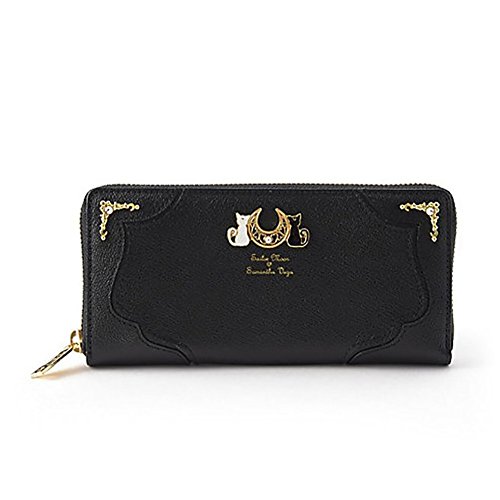 Oakamy 20th Anniversary Bag Purse Wallet Anime Cat Zipper Leather Credit Card Phone Wallet for Women Girls (Black) - Black