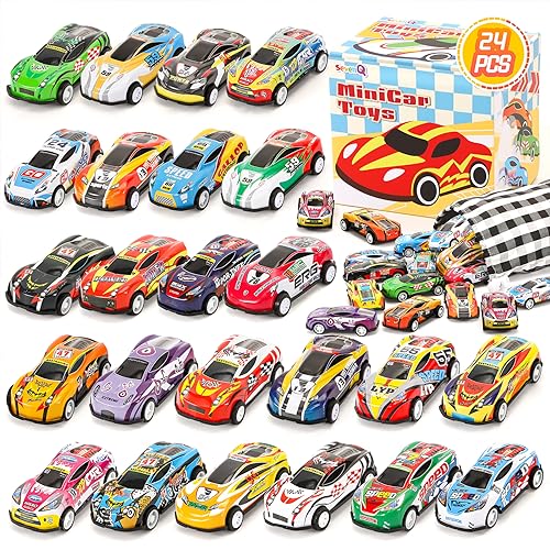 SevenQ Toy Cars for Kids, 24Pcs Race Cars Pull Back Cars Playsets with Storage Bags - 24pcs