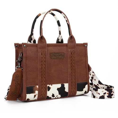 Wrangler Tote Handbag for Women Cow Print Purse Top Handle Handbags - M Brown-guitar Strap