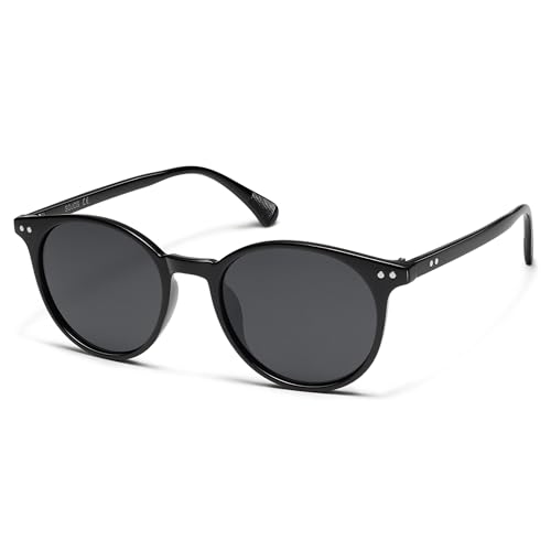 SOJOS Small Round Classic Polarized Sunglasses for Women Men Vintage Style UV400 Lens MAY SJ2113 - C2 Black Frame/Grey Lens - 48 Millimeters