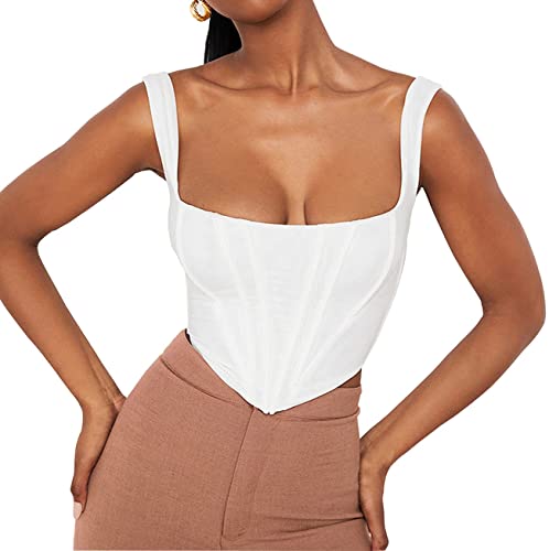 Baonmy Bustier Tops for Women Square Neck Zip Back Corset Top Outfits Clubwear - Medium - White