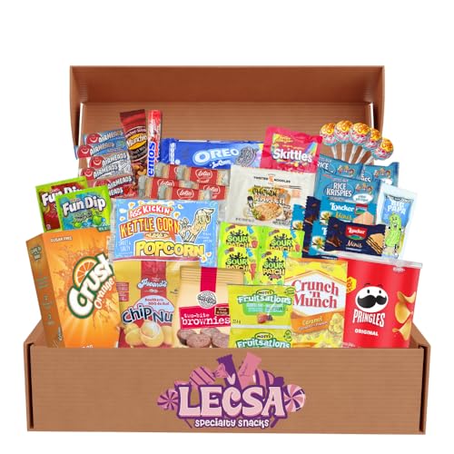 Snack Care Package - 45 Pcs Variety Pack of Treats for Kids and Adults - Snack Box with Cookies, Sour Patch Candy, Drink Mix, Munchies Peanuts, Pickles, Oreo, Airheads bars, Pringles, Skittles, Noodles, Rice Krispies, Popcorn and More – Gift Basket of Delicious Sweets (Flavours may vary due to availability)