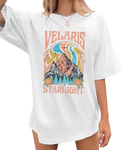 Acotar Velaris Shirts Women Vintage Oversized Velaris City of Starlight Shirt Book Lover Gift Short Sleeve Tee - Medium - White