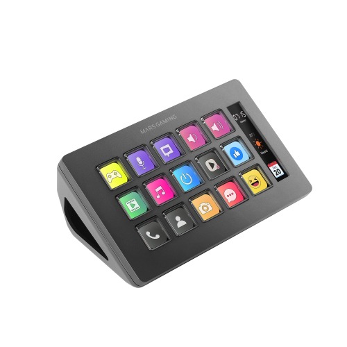 MARSGAMING MSD-ONE, Stream Deck Slim, 15 Adjustable LCD Buttons, Enlarged LCD Display, Control Software and Plug-ins, Compact Stream Deck with Ergonomic Design, Windows and MacOS, Black