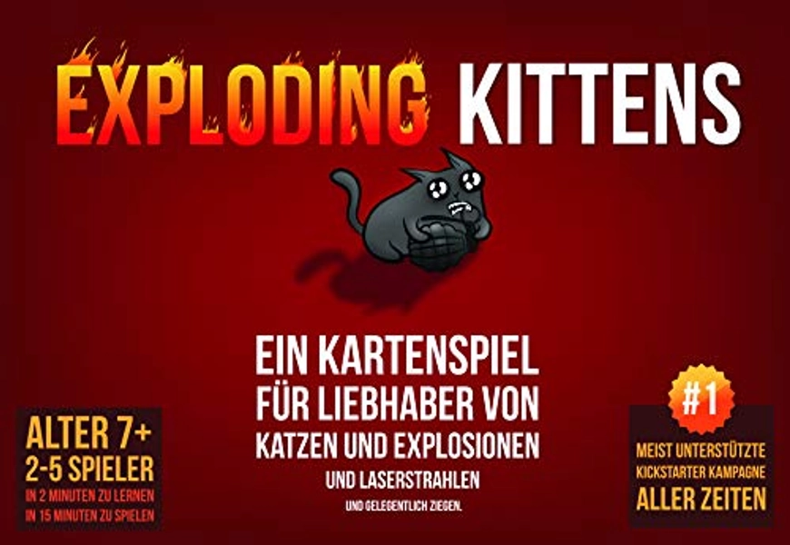 Exploding Kittens | Exploding Kittens | Grundspiel | Partyspiel | Kartenspiel | 2-5 Spieler | Ab 7+ Jahren | 15+ Minuten | Deutsch