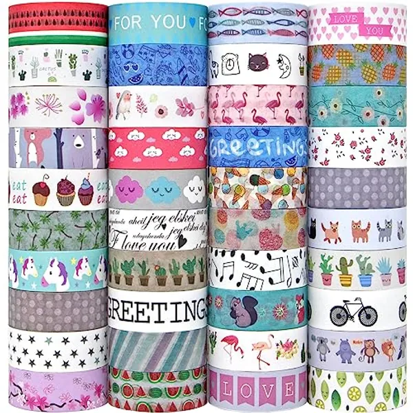 Forwaarss 40 Rollen Washi Abdeckband-Set, dekoratives Klebeband zum Basteln, verschönern Bullet Journals, Planer mehrfarbig