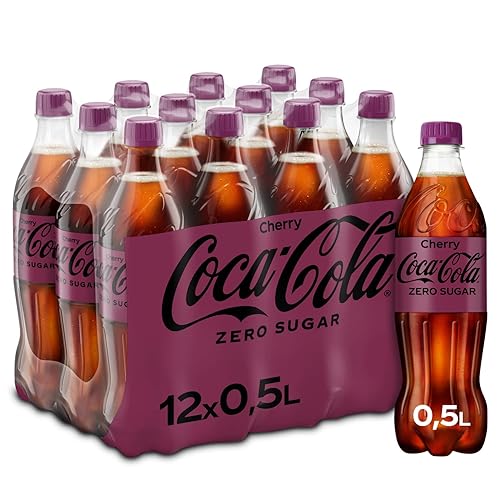 Coca-Cola Zero Sugar Cherry - fruchtiges Erfrischungsgetränk mit Kirsch-Geschmack - ohne Zucker und ohne Kalorien - koffeinhaltiger Softdrink in Einweg Flaschen (12 x 500 ml) - 500 ml (12er Pack) - Single