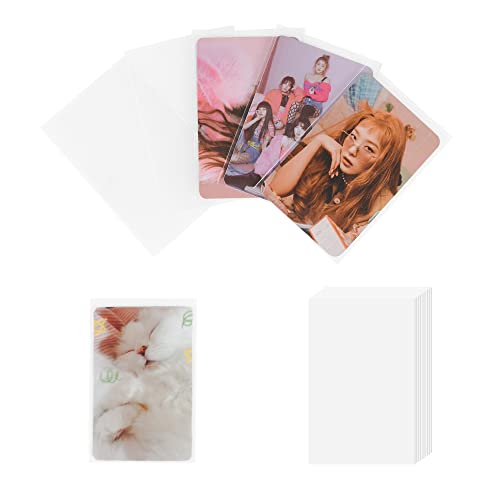 Baskiss 100 Packs Photocard Sleeves, 59 x 90 mm 200 Microns Kpop Clear Sleeves Idol Photo Cards Transparent Protector Trading Cards Shield Cover (Unsealable) - Unsealable