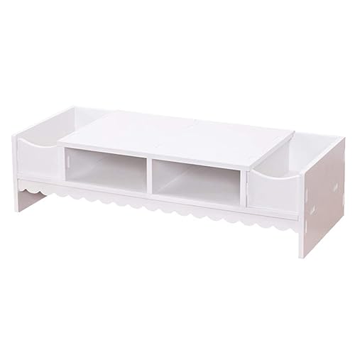 STOBOK Monitor Stand with Drawer Laptop PC Monitor Riser Rack Holder Desk Organizer Tabletop Storage Cabinet Wooden White