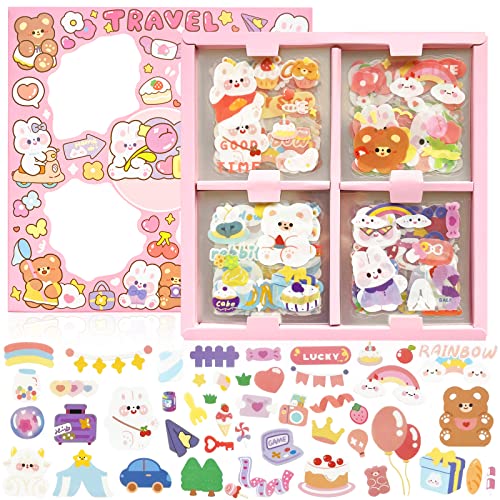 Kawaii Stickers Waterproof Vinyl Transparent Cute Stickers Bulk for Water Bottle Laptop Scrapbook Journaling Suitcases Gifts for Kids Girls Boys Teens, Pack of 660pcs/100 Sheets (Animal Travel)