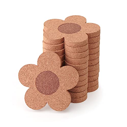 12PCS 3/8" Thick Cork Coasters for Drinks,Absorbent and Reusable Coaster Set 100% Natural Cork 4 inch Flower Shape Farmhouse Rustic Wood Drink Coasters Bulk Cork Coasters for Desk and Glass Table - Flower Shape/12pcs