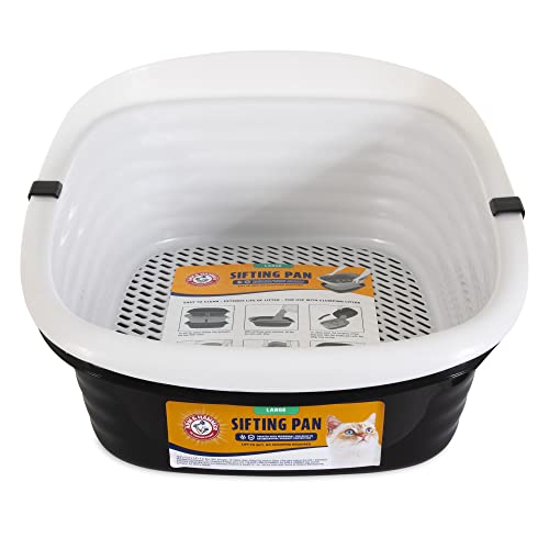 Arm & Hammer Large Sifting Litter Box Scoop Free Cat Litter Tray with Microban, Made in USA - Black - Large