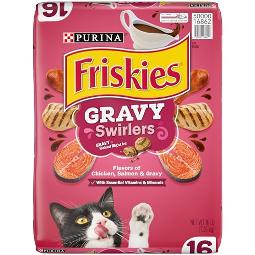 Purina Friskies Dry Cat Food, Gravy Swirlers - 16 lb. Bag - Chicken, Salmon - 16 Pound (Pack of 1)