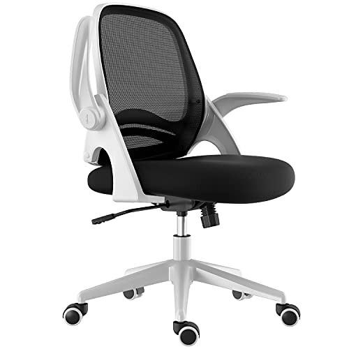 Hbada Silla de Oficina Silla de Escritorio ergonómica Silla giratoria con reposabrazos Plegables Silla de Malla para computadora Silla de Trabajo Silla Ligera Blanco - Blanco