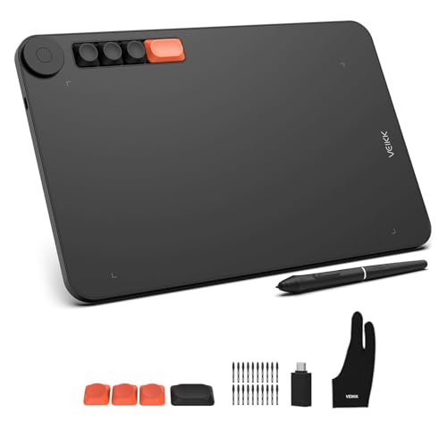 Voila L Digital Graphics Drawing Tablet, 4 Mechanical Buttons 1 Wheel, Battery-free Pen, Drawing Pad VEIKK Electronic Writing Tablet for Laptop PC for Android Mac Windows Linux and Chrome OS - Voila L