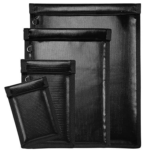 Faraday Bags, 4 Pack EMP Proof Faraday Cage, Faraday Pouch with Key Fob Protector, for Phones & Small Tablets & Car Keys, RFID Signal Blocker Bag for Anti-Theft Anti-Tracking - Black