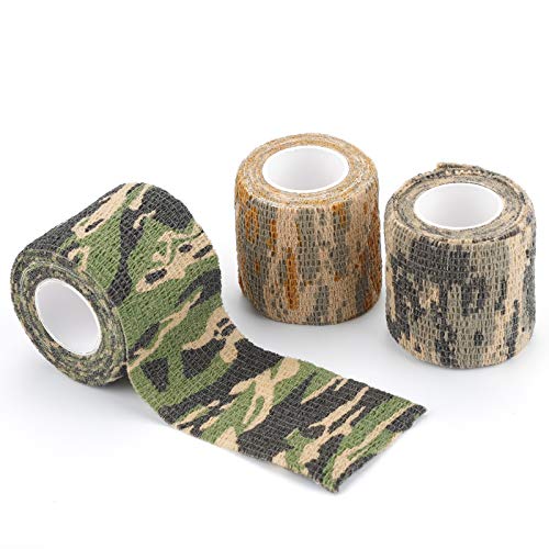 Rybtd 3 Rolls Military Camouflage Bandage Self-adhesive Non-woven Camo Tape Outdoor Cohesive Stretch Bandage Jungle Desert AUC(3 Colors) Per Roll Length 4.5m*5cm for Camera Equipment Hunting First Aid