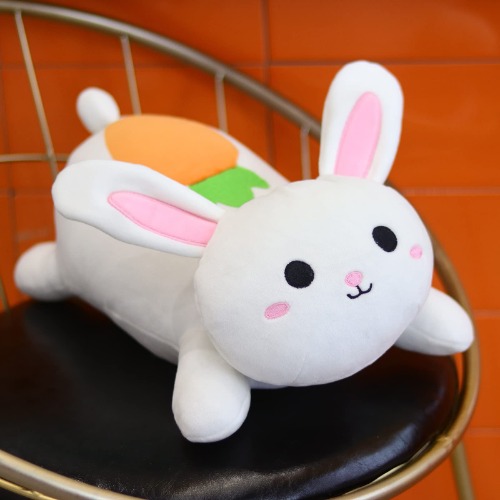 MUFEIRUO Easter Bunny Plush Pillow Stuffed Animal, 12.5" Cute Bunny Plushie White Rabbit Stuffed Bunny Animal with Carrot, Soft Bunny Hugging Pillow Cushion for Kids Boys Easter Gifts Decorations - Carrot Bunny