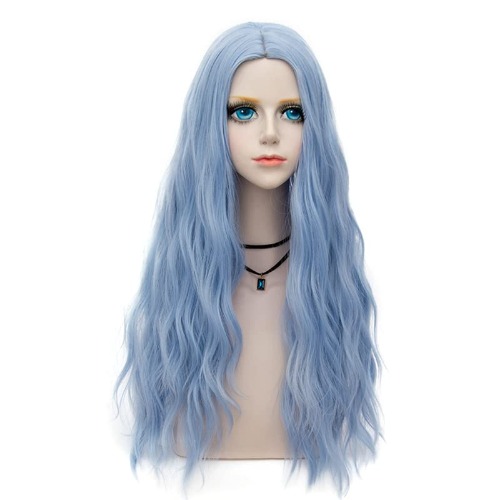 Light Blue Wig for Women Long Curly Wave Wig Synthetic Colored Wig for Halloween Costume, Party or Daily Use - Sky Blue F29 70cm