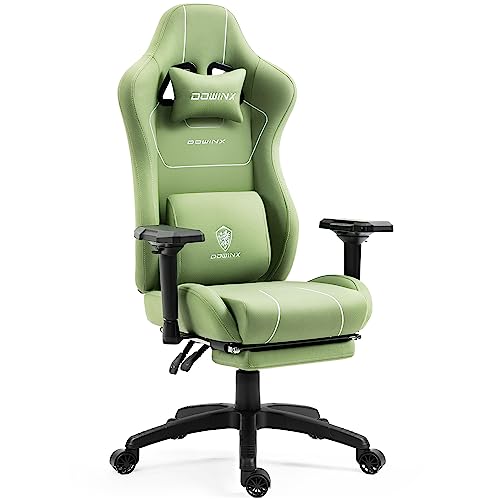Dowinx Gaming Chair Tech Fabric with Pocket Spring Cushion, Ergonomic Computer Chair with Massage Lumbar Support and Footrest, Comfortable Reclining Game Office Chair 300lbs for Adult and Teen, Green - Green