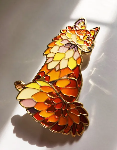 Stained Glass Fox - Hard Enamel Pin - Gold - 3 Inch