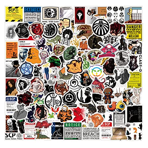 100Pcs SCP Foundation Stickers Pack | Classic Grotesque Science Fiction Stickers Vinyl Waterproof Stickers for Water Bottle Skateboard Luggage Laptop Teens Girls Fans Adults （SCP Foundation）, 2-4inch